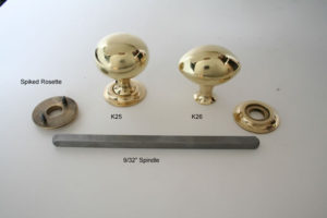 Solid Brass Round and Oval Knobs, With Spindle and Rosettes